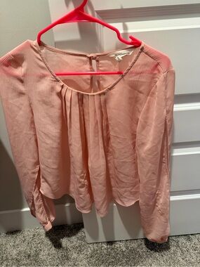 BCBGeneration Blush Pink Pleated Front Long-Sleeve Blouse Size S